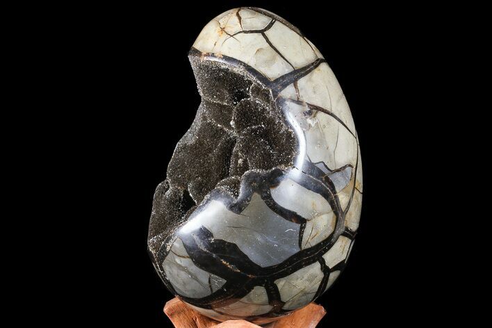 Septarian Dragon Egg Geode - Black Crystals #67779